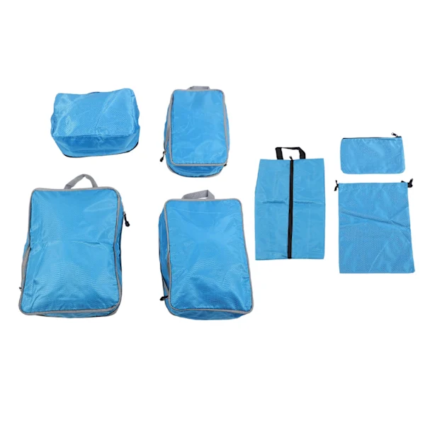 Conjunto de 7 Cubos Organizadores Compressão em Polipropileno e Poliéster, Leves e Compressíveis para Malas de Viagem, na Cor Azul BRILVIBERA