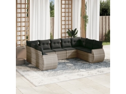 Vidaxl 9 Pcs Conjunto Sofás P/ Jardim Com Almofadões Vime Pe Cinzento