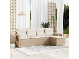 Vidaxl 5 Pcs Conjunto De Sofás P/ Jardim Com Almofadões Vime Pe Bege