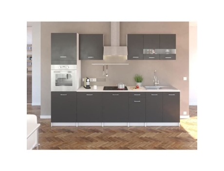Cozinha completa com coluna forno e placa incluída 300 cm - 8 elementos - Cinza mate AUCUNE