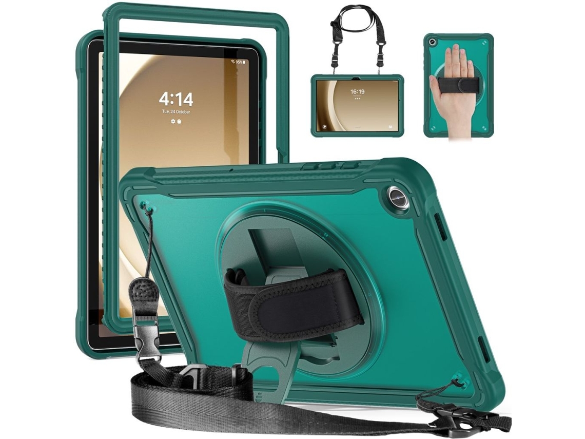Capa Para Samsung Galaxy Tab A9 Plus Com Alça De Mão E De Ombro - Verde