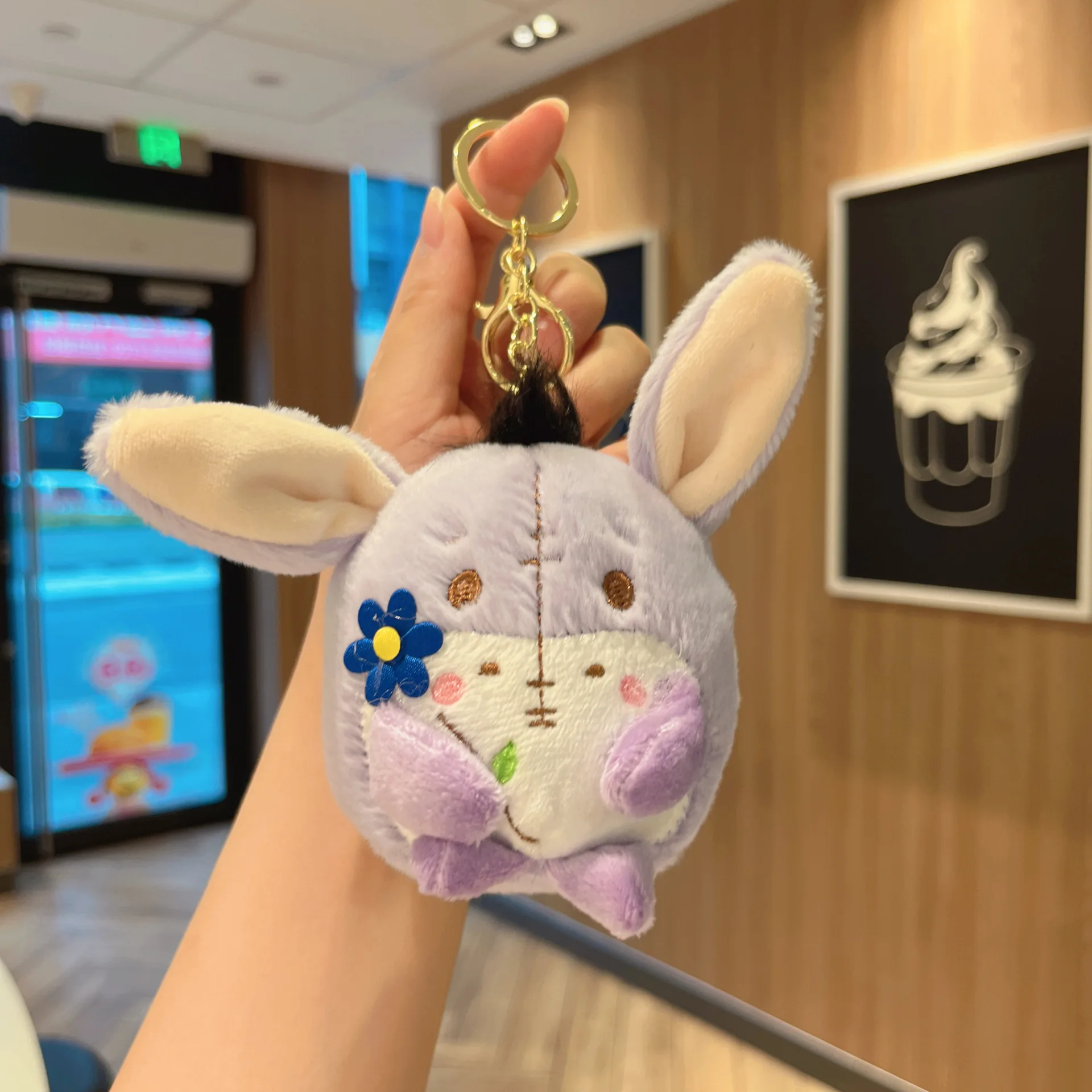 Chaveiro de Pelúcia de Animal de Desenho Animado Fofo , Decoração para Bolsa MDUG (roxo)