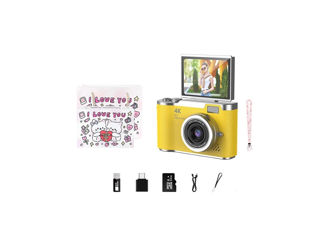 Tela Flip de Alta Definição para Câmeras Digitais, Amarela 32 Gb + Leitor de Cartão + 2 Adaptadores + Caixa de Presente YUNZII