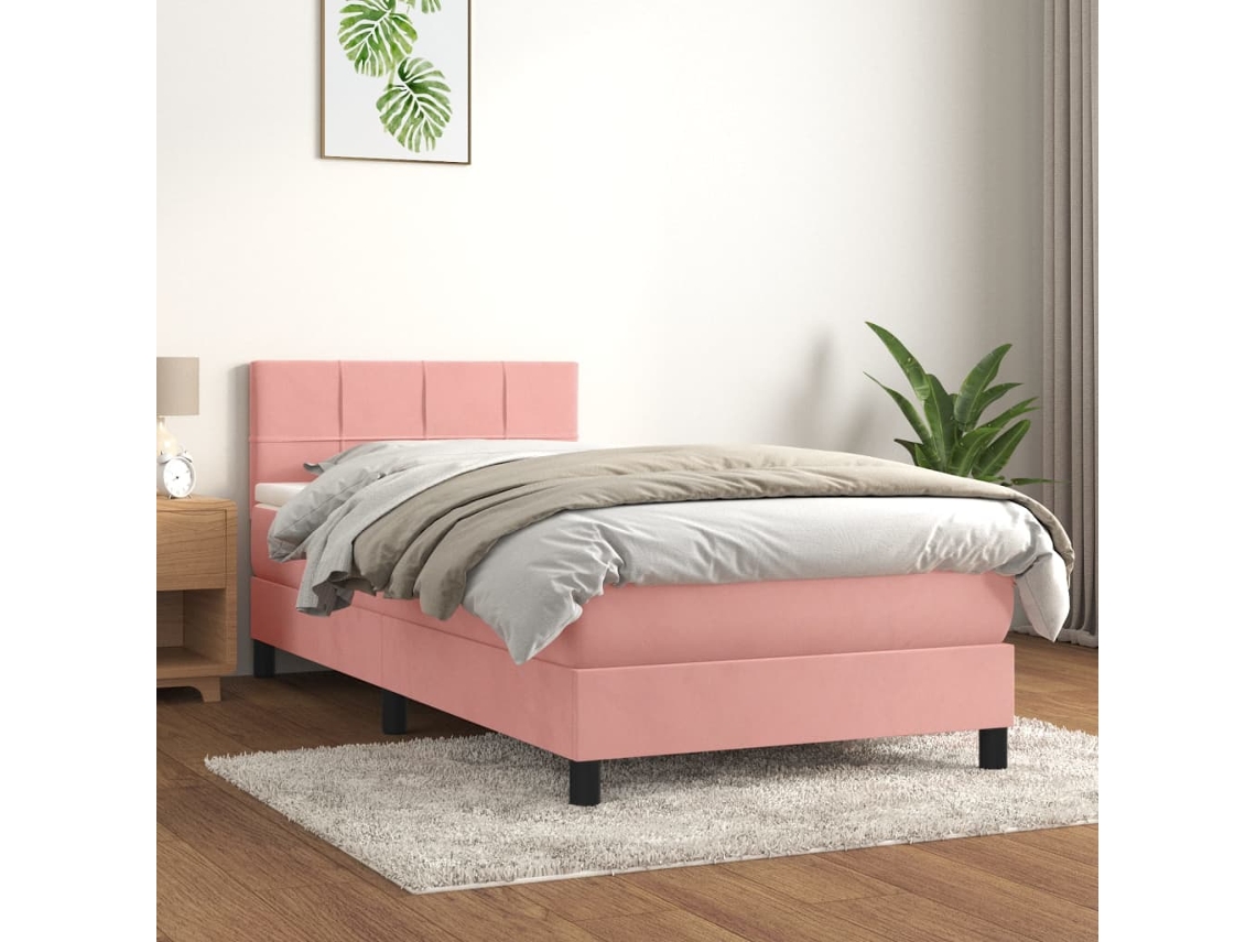 Vidaxl Cama Com Molas/colchão 80x200 Cm Veludo Rosa