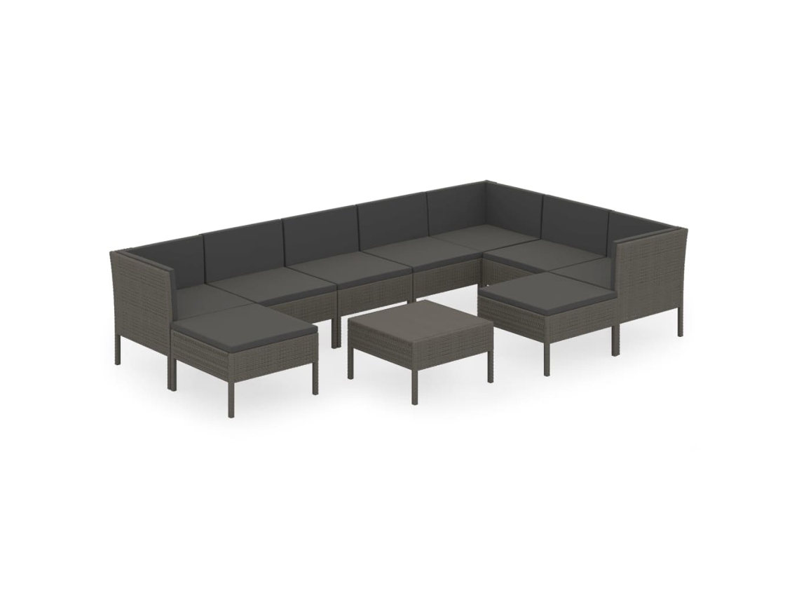 Maison Exclusive - 10 Pcs Conjunto Lounge De Jardim C/ Almofadões Vime Pe Cinzento