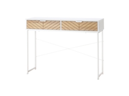 Mesa console moderna para sala de estar e entrada com 2 gavetas metálicas 100x30x75cm branco BTFORUS