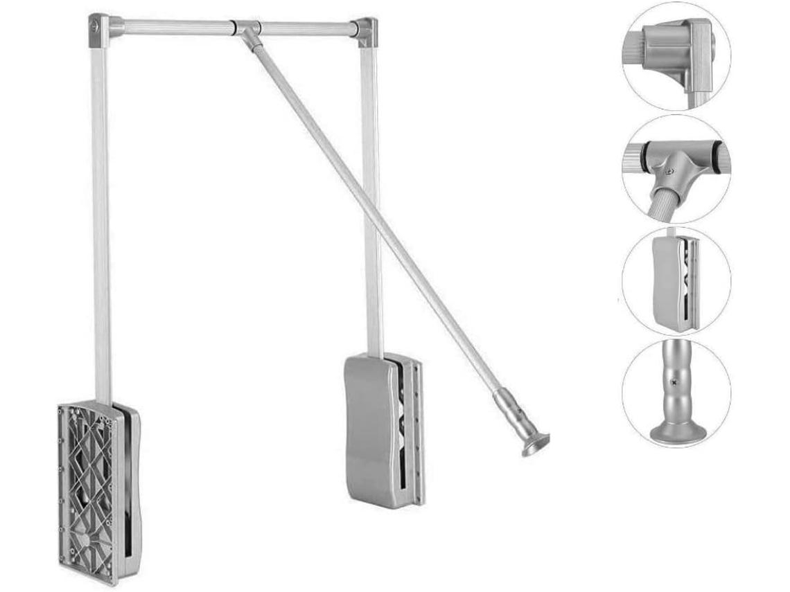 89-121 cm - Cabide de Roupa Ajustável para Roupeiro. Mecanismo de barra de suspensão almofadada com abertura e fecho assistidos (Outlet Grade A)