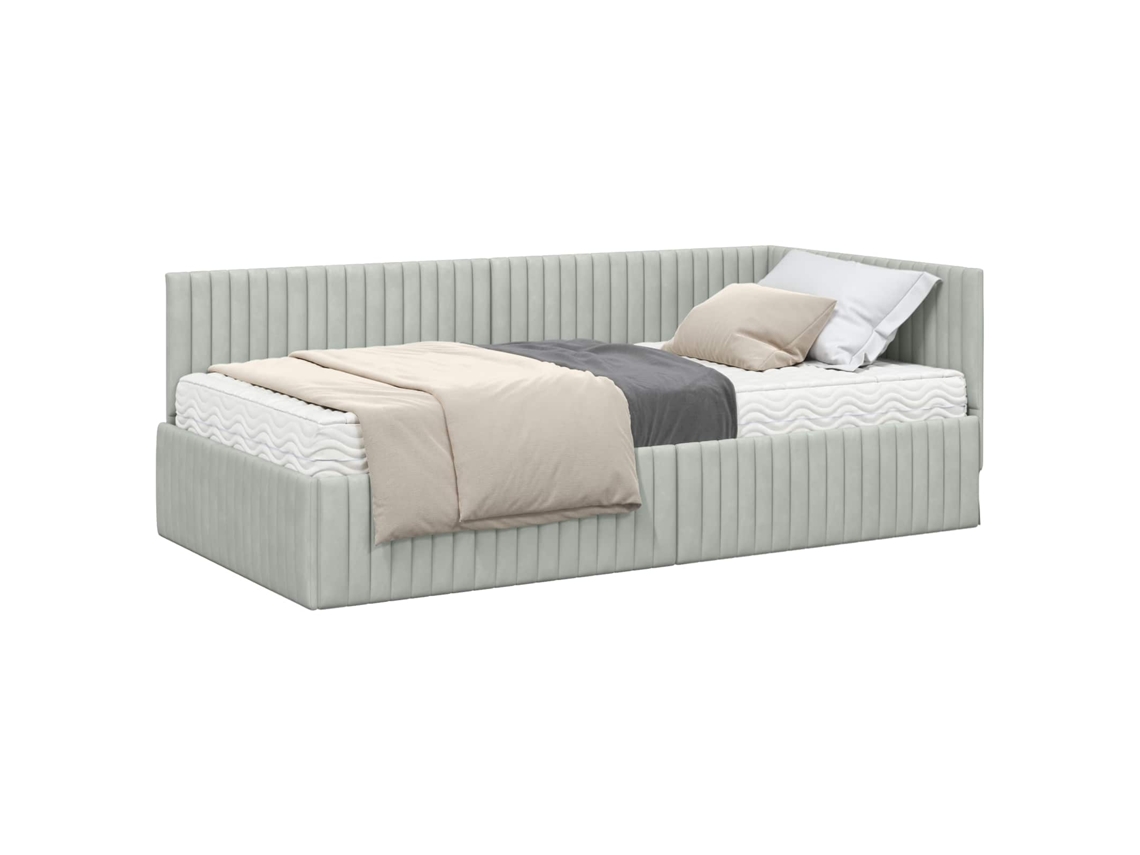 SYFAX™ Estrutura de Cama de Canto com Colchão 2 Pcs Cinzento claro