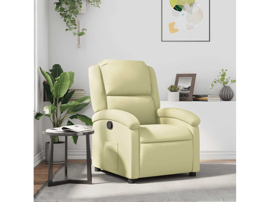 Vidaxl Poltrona Reclinável Couro Genuíno Cor Creme
