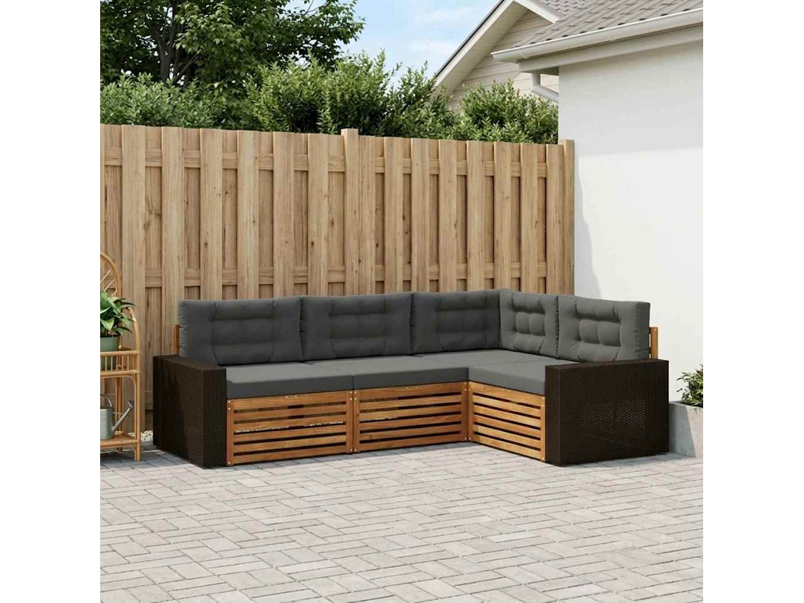 Vidaxl Conjunto De Sofás Para Exterior 4 Unid. Natural E Antracite