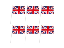 Conjunto de 6 bandeiras de mão Rebe, Union Jack, Jubileu Real, Reino Unido, Grã-Bretanha, poliéster, 28,00 x 20,00 x 0,10 cm