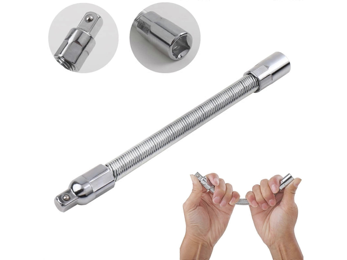 Varilla Extensible Flexible para Chave de Impacto Universal, Conector 1/2, Aço Mola Tratado Térmicamente, 10 Polegadas