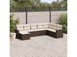 Vidaxl 8 Pcs Conjunto Sofás De Jardim C/ Almofadões Vime Pe Castanho