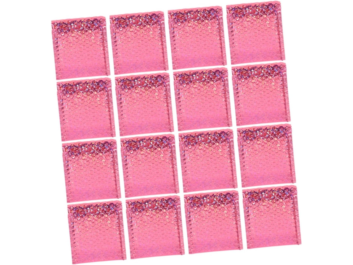 Pacote com 50 envelopes acolchoados autoadesivos rosa com proteção antichoque para envio de encomendas por transportadora.