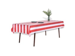 Toalha de Mesa Listrada 3 Peças Toalha de Mesa À Prova D'Água com Listras Geométricas para Jantares de Festa 137 X 274 Cm Vermelho e Branco