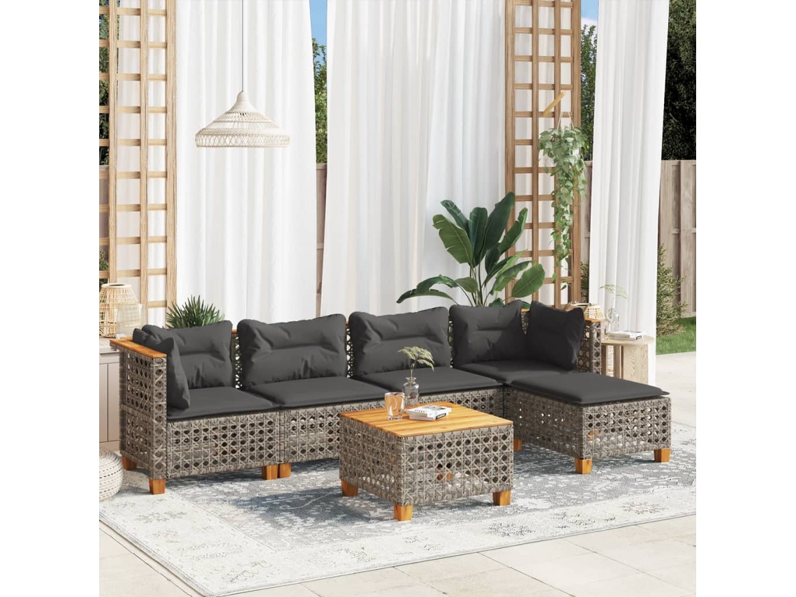 Vidaxl 6 Pcs Conjunto Sofás De Jardim Com Almofadões Vime Cinzento