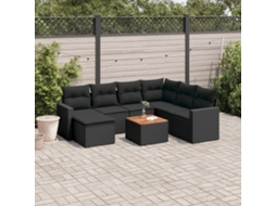 Vidaxl 8 Pcs Conjunto Sofás De Jardim Com Almofadões Vime Pe Preto