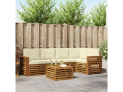 Vidaxl Conjunto De Sofá Sectional Com Almofada 6 Pcs Natural E Creme