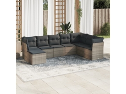 Vidaxl 8 Pcs Conjunto Sofás De Jardim C/ Almofadões Vime Pe Cinzento