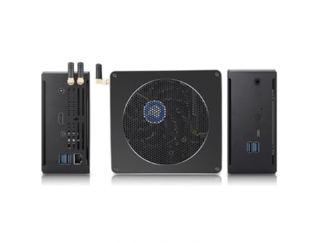 Minicomputador de 6 núcleos com processador Intel i9 8950hk, 16 GB de RAM, SSD de 512 GB e Windows 10 dourado.