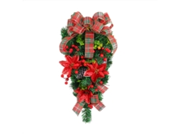 Laxiscreed Guirlanda De Natal Floral Vermelha E Verde Com Velcro Para Porta E Árvore