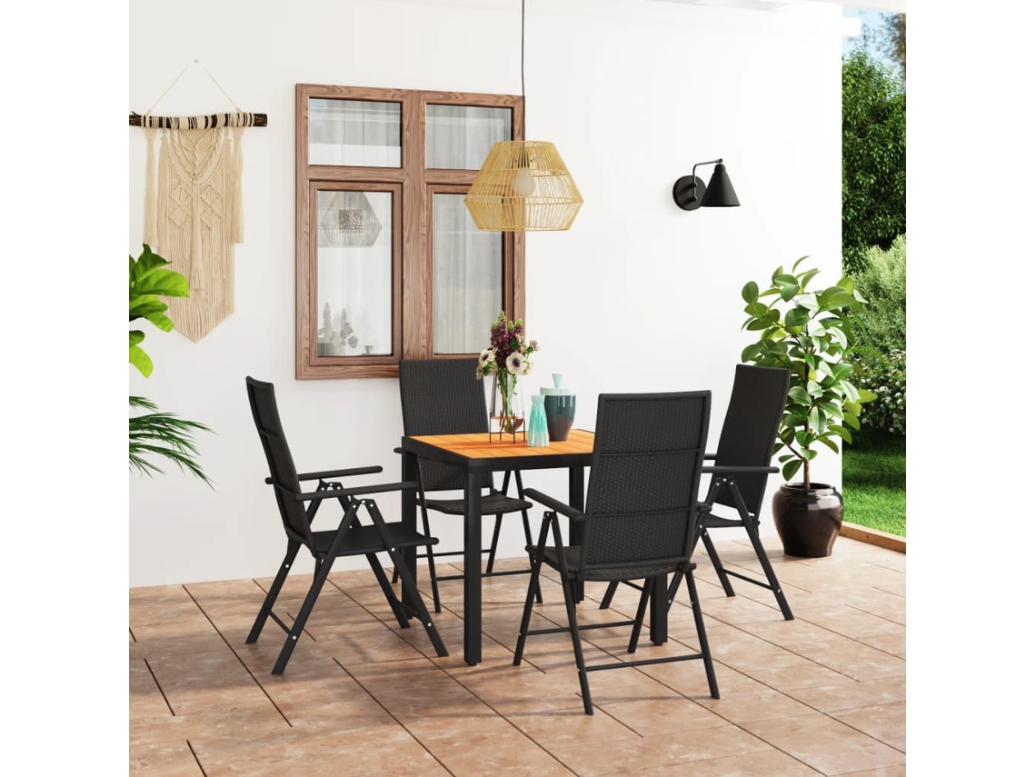 5 Pcs Conjunto De Jantar Para Jardim Preto E Marrom Dkd Home Decor
