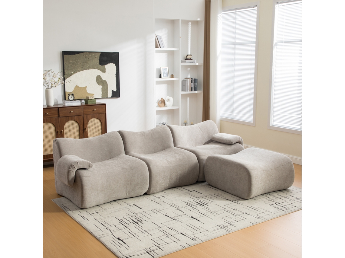 sofá Modular, Em Chenille, Antiderrapante, para sala de estar, cinzento