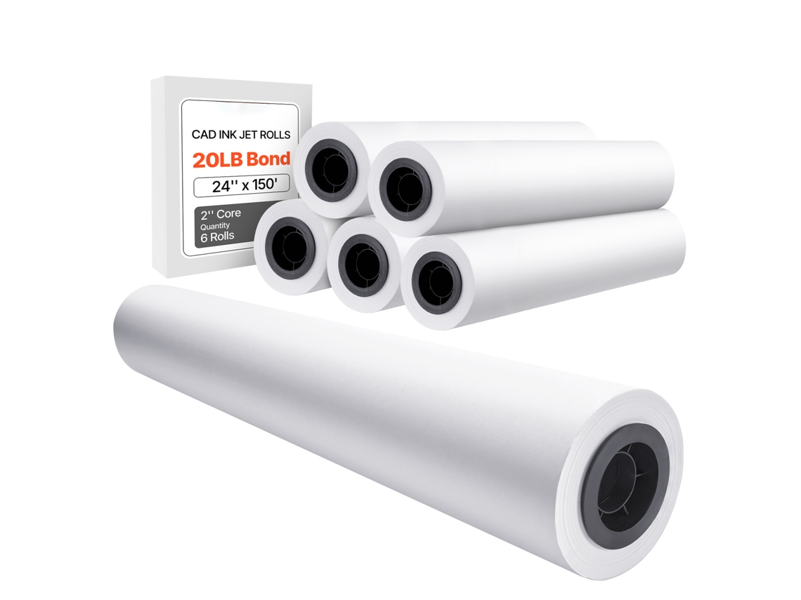 Papel de Formato 80 G/, Largura 609,6 Mm, Comprimento 45,7 M, 6 Rolos Bond Cad com Núcleo 50,8 para Plotter, Desenhos Cad, Plantas Engenharia, Branco