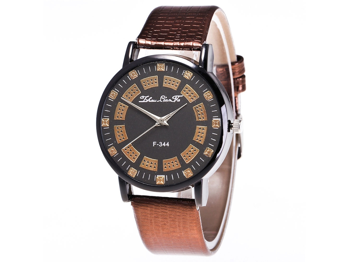 Relógio de pulso casual de casal Zhoulianfa com mostrador redondo simples e pulseira de couro PU, cor café.