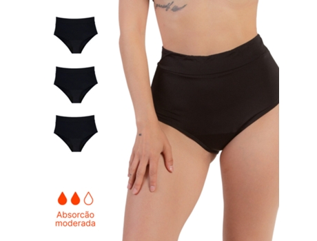 Pacote De 3 Biquíni Menstrual Cintura Subida Fluxo Normal Ecowoman
