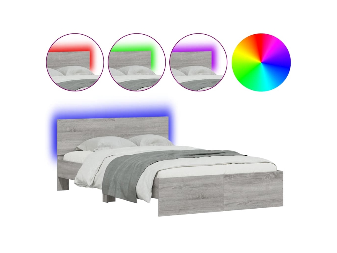 Estrutura Cama com Cabeceira e Luzes Led Cinzento Sonoma MAISON EXCLUSIVE (140x200 cm)