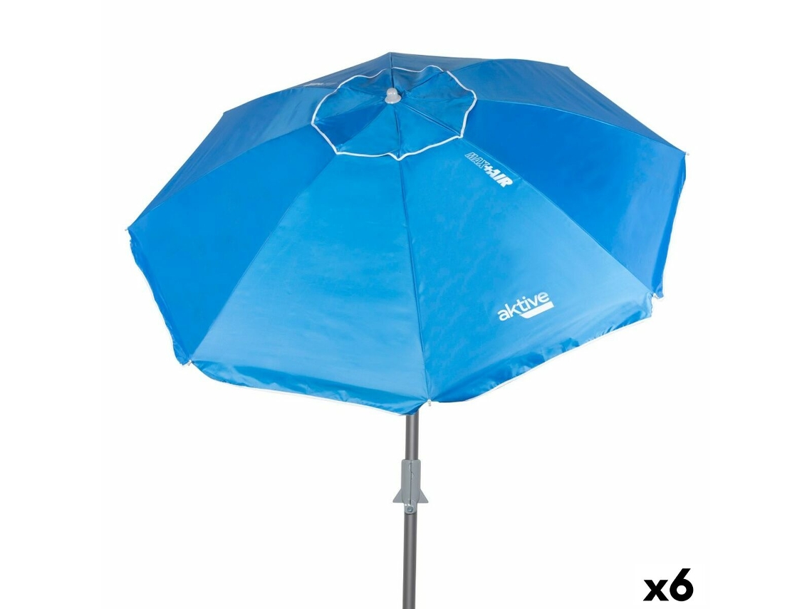 Parasol AKTIVE Azul Poliéster Alumínio 200 X 205 X 200 Cm 6 Unidades