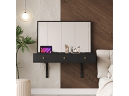 Toucador Parede Espelho 3 Gavetas Tomadas Preto 100x105x45cm VELTRIX