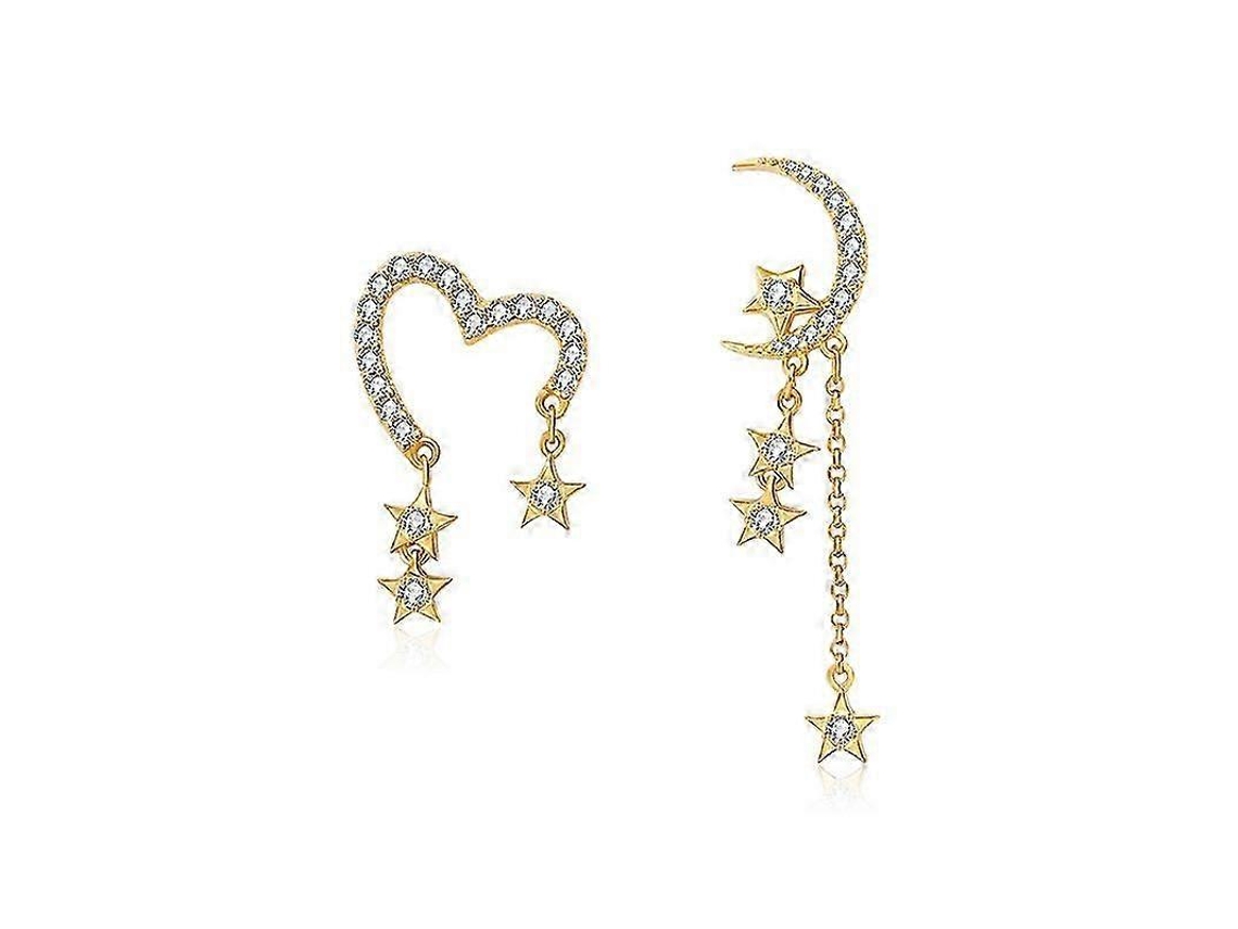 Brinco De Pingente Lua E Estrela, Ouro, Assimétrico, Acessório Para Mulheres E Meninas