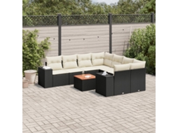 Vidaxl 9 Pcs Conjunto de Sofás P/ Jardim C/ Almofadões Vime Pe Preto