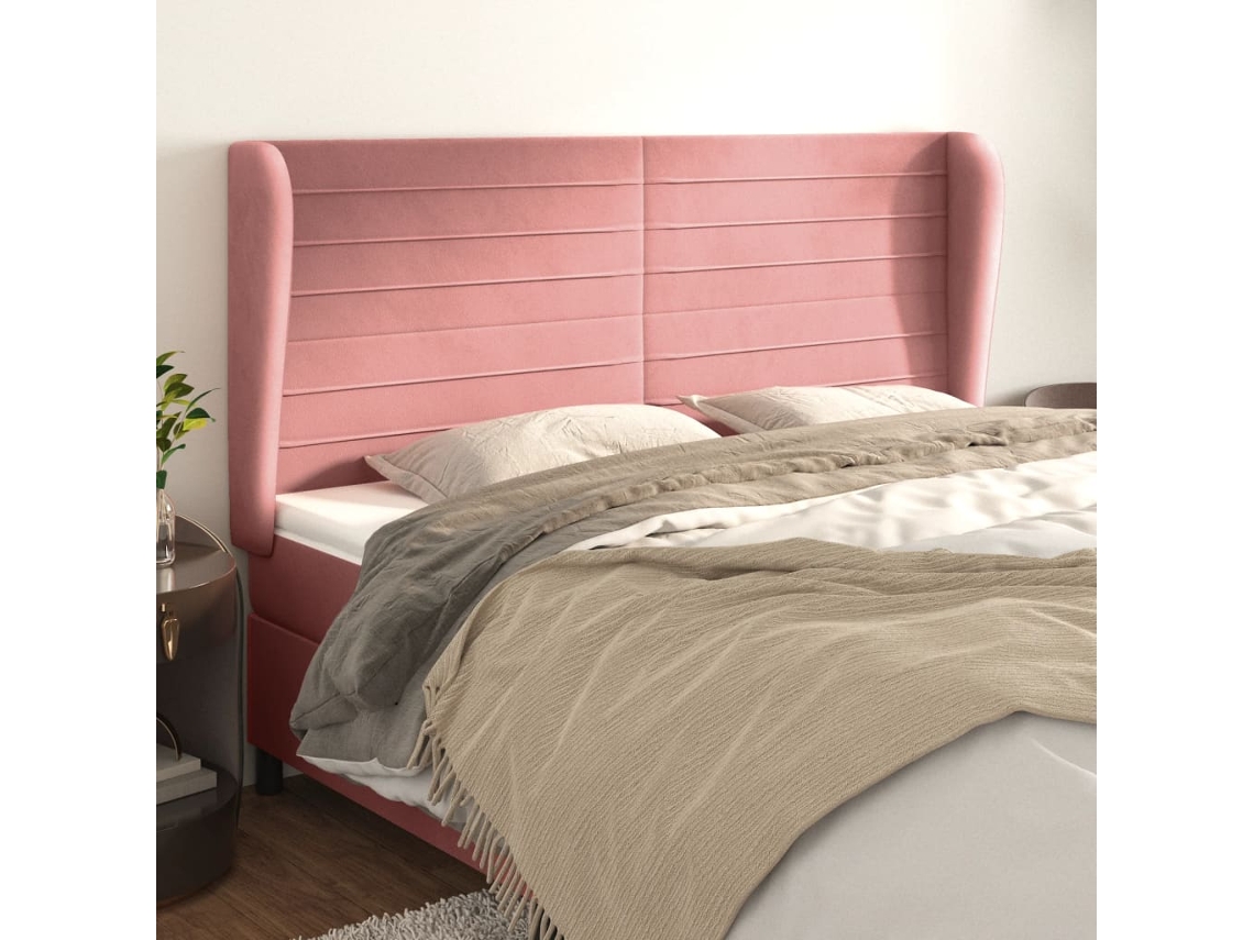 Cabeceira Cama C/ Abas Veludo 183x23x118/128 Cm Rosa
