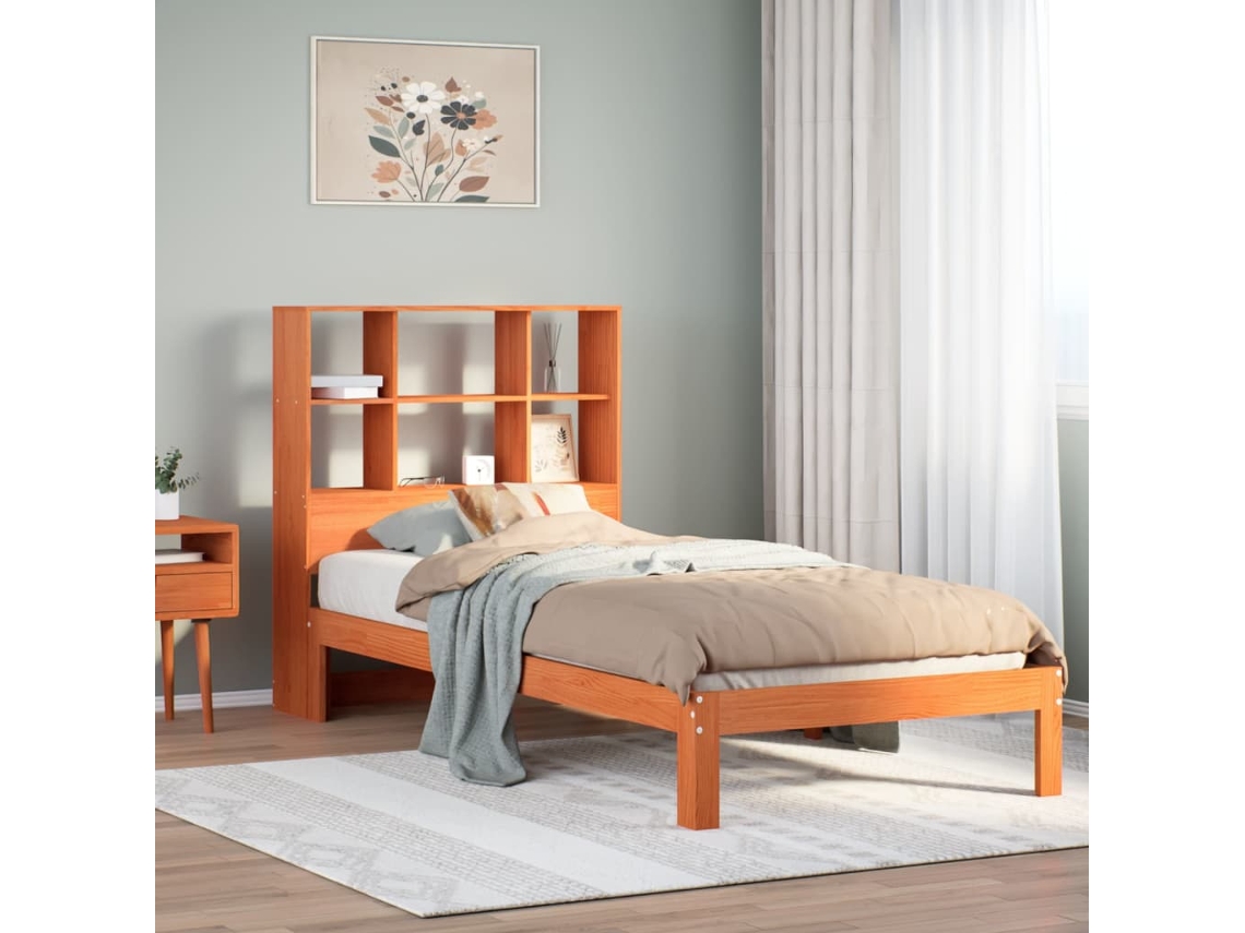 Cama Com Estante Sem Colchão 75x190cm Pinho Maciço Castanho-mel