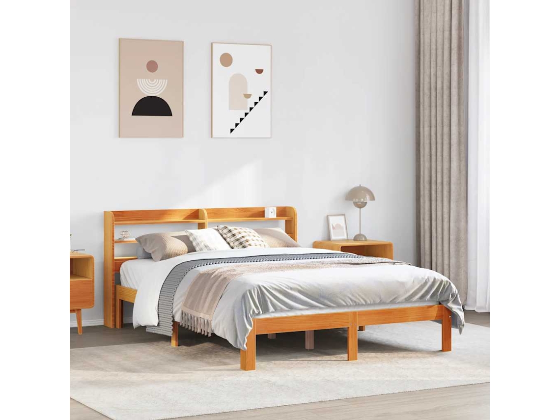 Cama Sem Colchão 140x200 Cm Madeira Pinho Maciça Castanho-mel