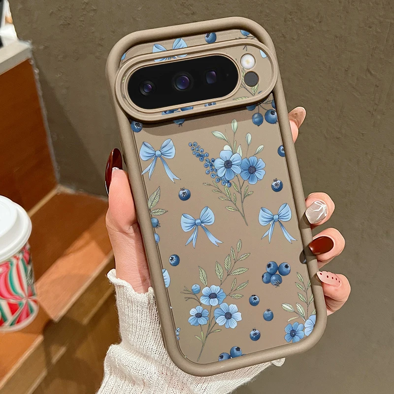 Capa Para Celular Google Pixel 8 Com Estampa De Laço De Mirtilo (café), Tpu À Prova De Choque