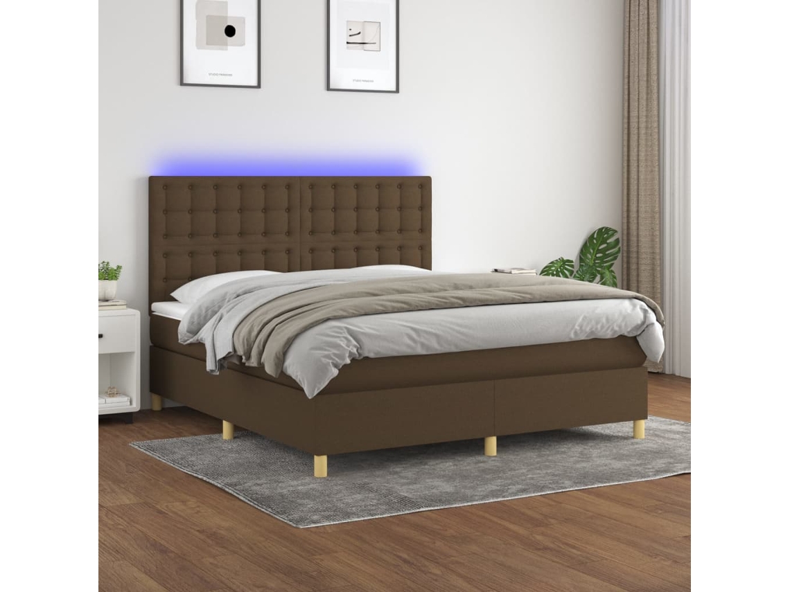 Vidaxl Cama Box Spring C/ Colchão/led 180x200cm Tecido Castanho-escuro