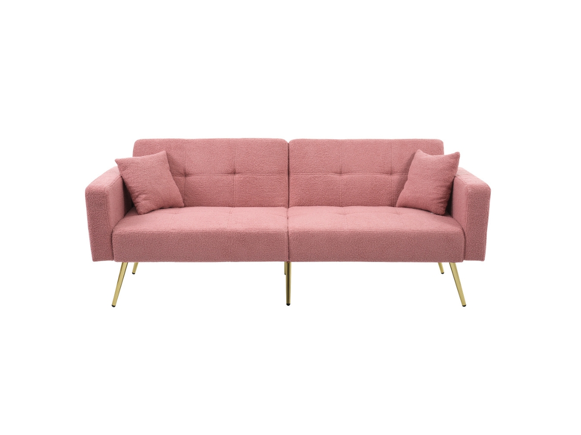 Sofá-cama Com Ângulo Ajustável, Pés Dourados, Com Almofadas E Bolsos Laterais, Rosa.