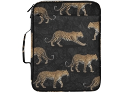 Pasta Expansível Preta Com Estampa De Leopardo, Organizador De Arquivos Tipo Sanfona Com 3 Argolas E Bolsos Zíper, Ideal