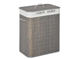 Cesto para Roupa Suja Bambú, Poliéster, Algodão, Metal Cor Cinzento 52x32x63 cm Homcom