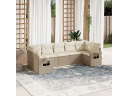 Vidaxl 7 Pcs Conjunto De Sofás P/ Jardim Com Almofadões Vime Pe Bege