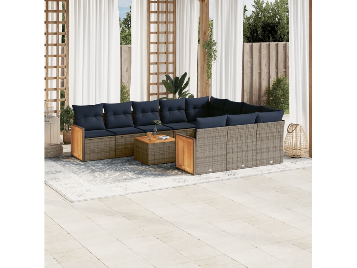 Conjunto de Sofá de Jardim de 3 Peças com Almofadas em Rattan Sintético Cinza VIDAXL