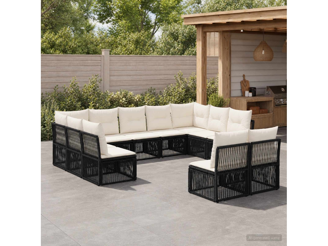 Vidaxl Conjunto De Sofá De Jardim 11 Unid. Preto Vime Pe
