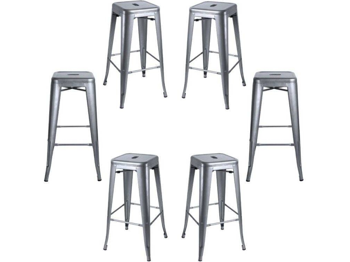 Pack 6 Bancos Torix Altos 76 Cm - Cinza Metalizado