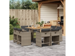 9 Pcs Conjunto De Jantar P/ Jardim C/ Almofadões Vime Pe Cinza Dkd Home Decor