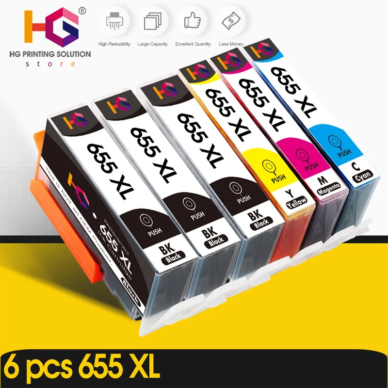 Conjunto de 6 Tinteiros Alizeo para Hp 655, Compatíveis com a Impressora Hp 655 XL e com Chip, para Impressoras Hp Deskjet 6520, 6525 e 6625. MDUG