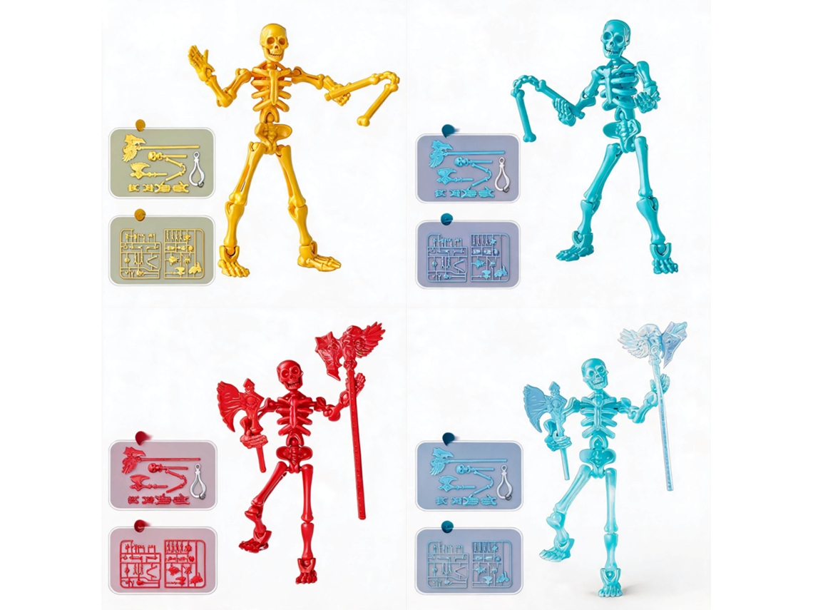 Figura Esqueleto 13cm HENTEN HOME Articulado e Móvel para Colecionadores como Decoração de Mesa (4 Peças)